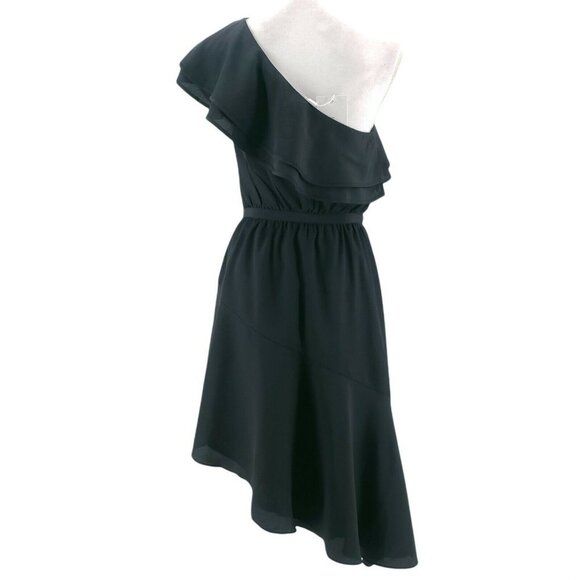 LIKELY Black Ruffle Dress One Shoulder Size 4 - Picture 5 of 10